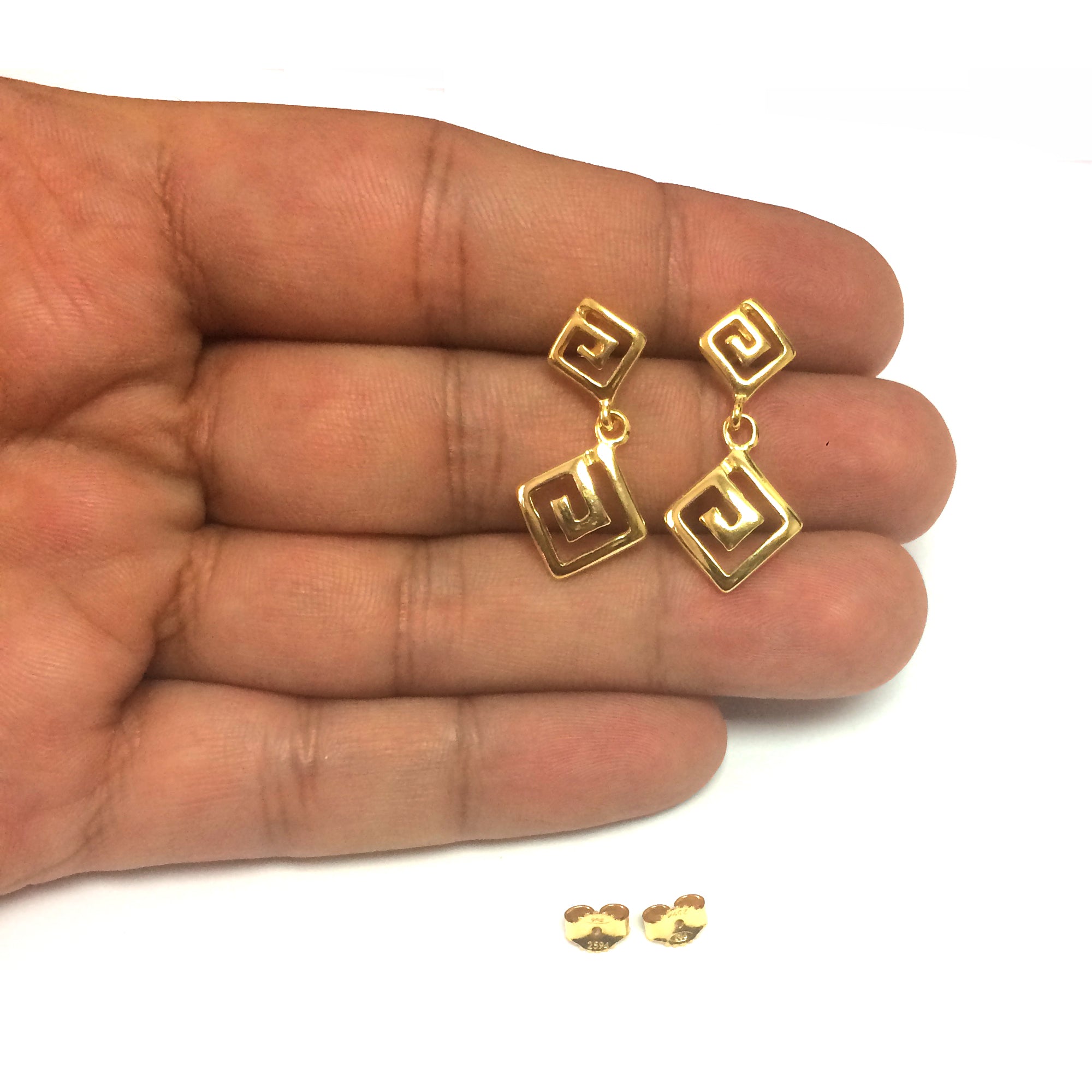 Boucles d'oreilles pendantes à clé grecque en argent sterling 18 carats, 12 x 27 mm, bijoux de créateur fins pour hommes et femmes