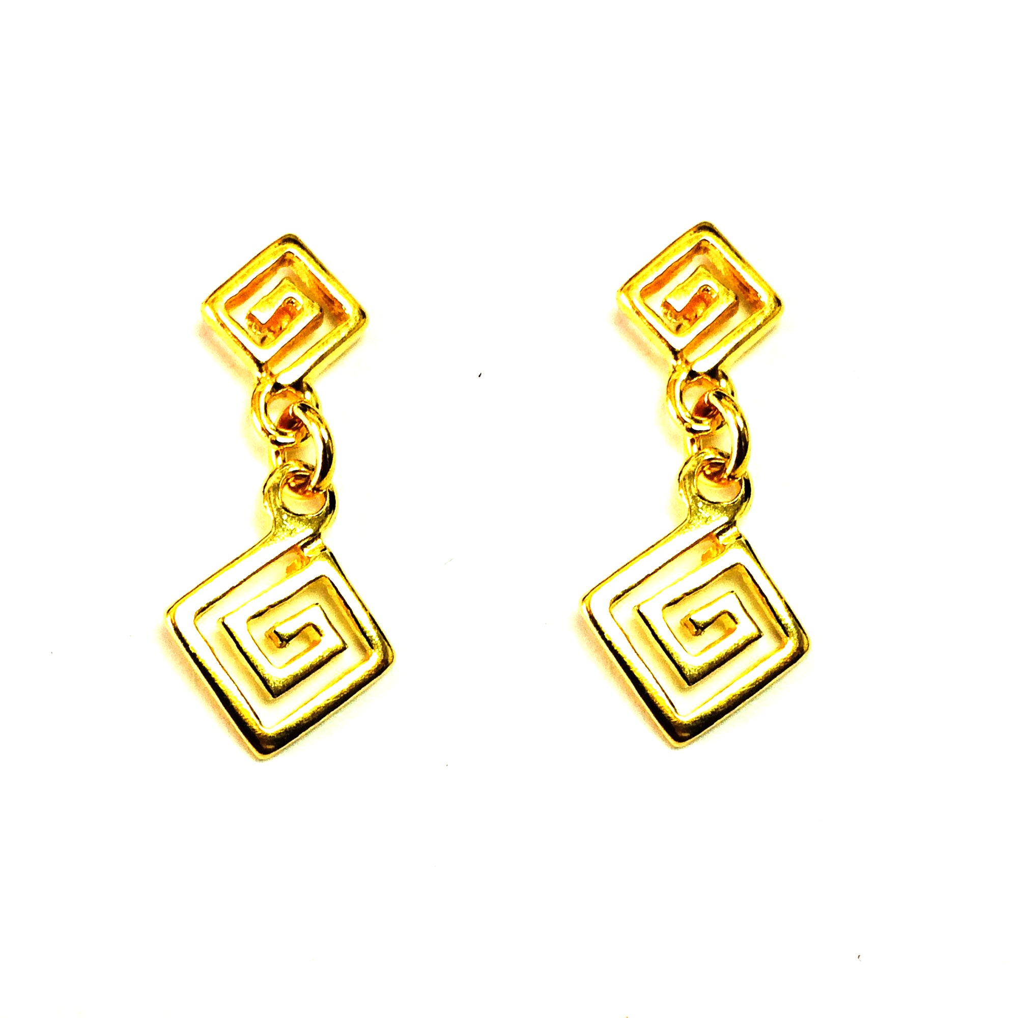 Sterling Silver 18 Karat Gold Overlay Greek Key Drop Earrings fine designer jewelry for men and women