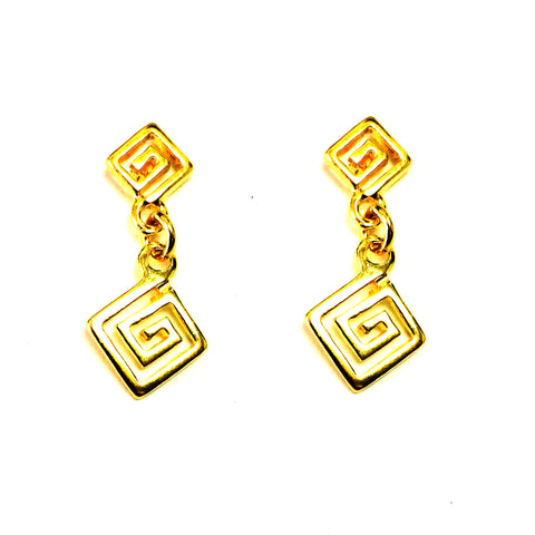 Sterling Silver 18 Karat Gold Overlay Greek Key Drop Earrings