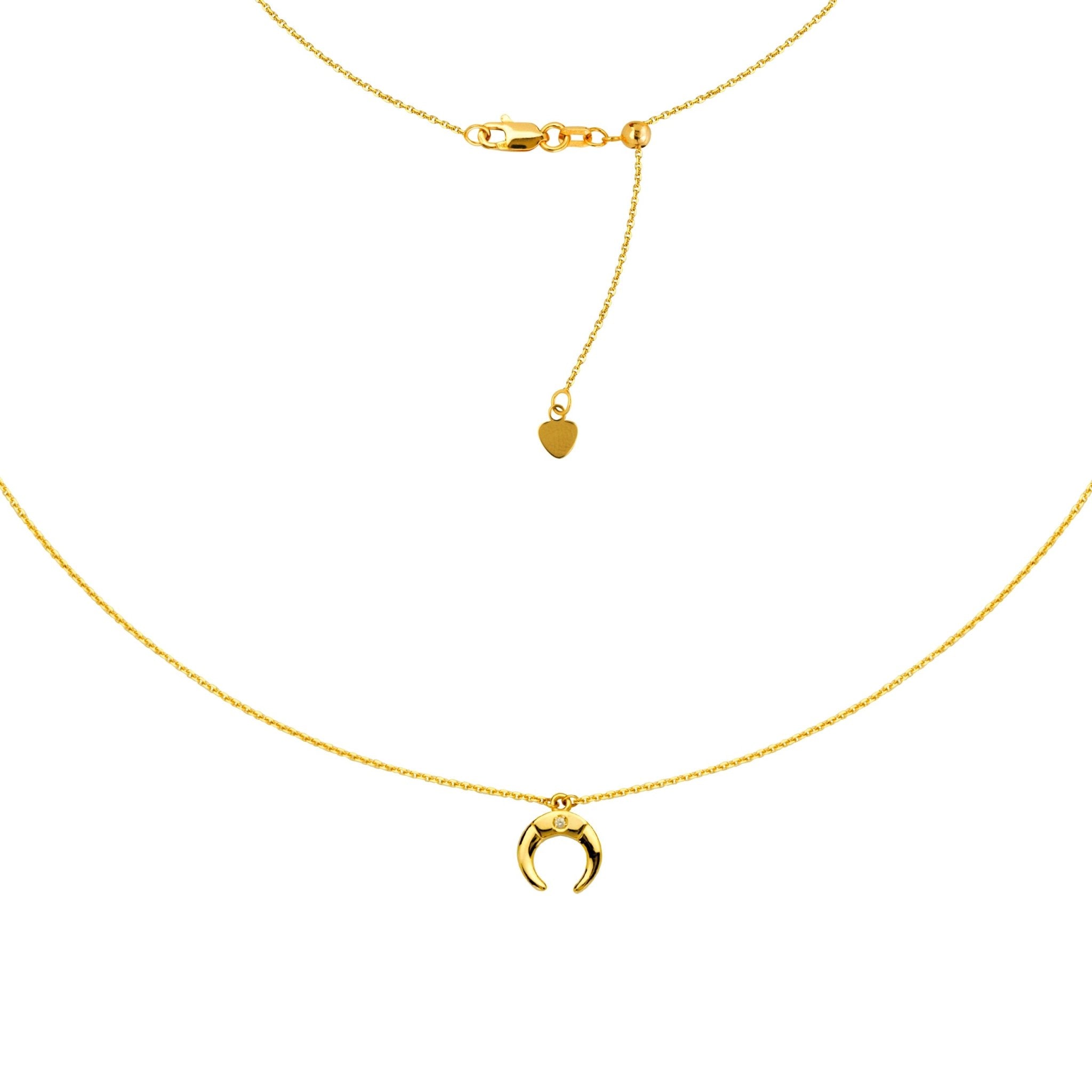 Half Moon Choker 14k Yellow Gold Necklace, 16" Adjustable