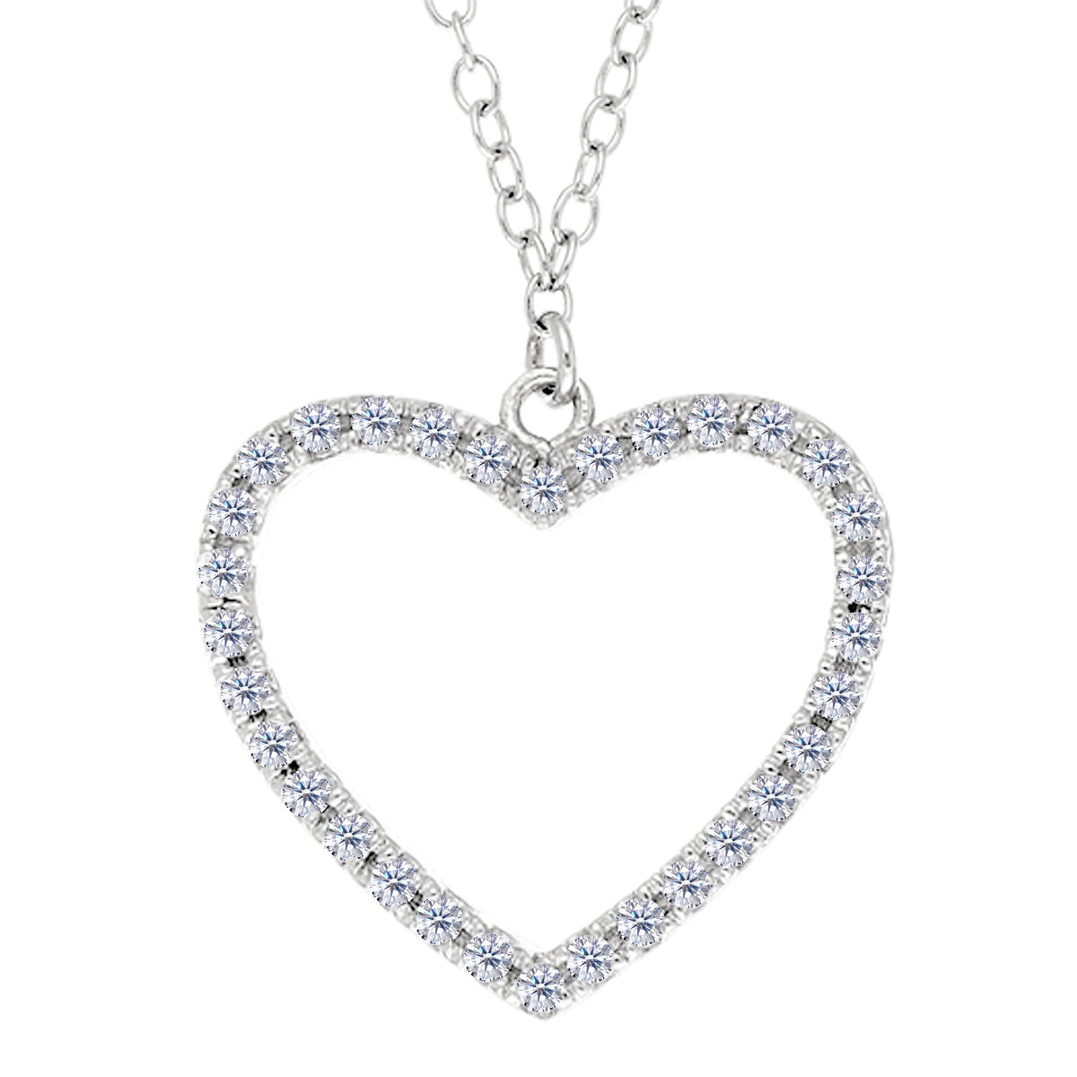 Heart And CZ Necklace In Sterling Silver, 18" - JewelryAffairs