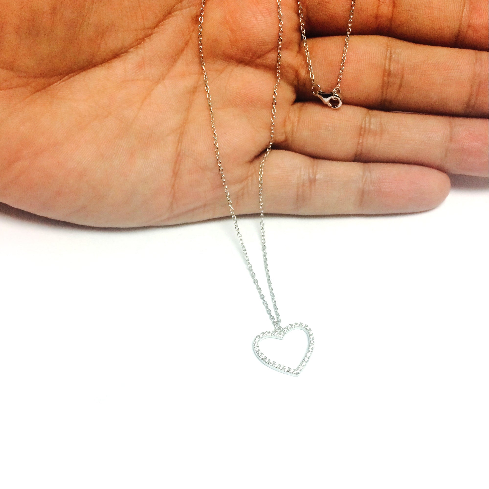 Heart And CZ Necklace In Sterling Silver, 18" - JewelryAffairs