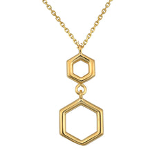 Collana con pendente geometrico a doppio esagono in oro giallo 10 carati, gioielli di design da 18" per uomini e donne