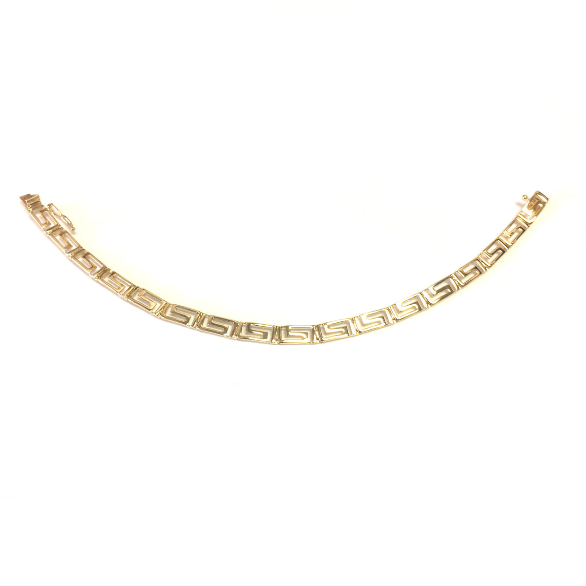 Bracciale a maglie con chiave greca in oro giallo 14k, gioielli di design da 7,25" per uomini e donne