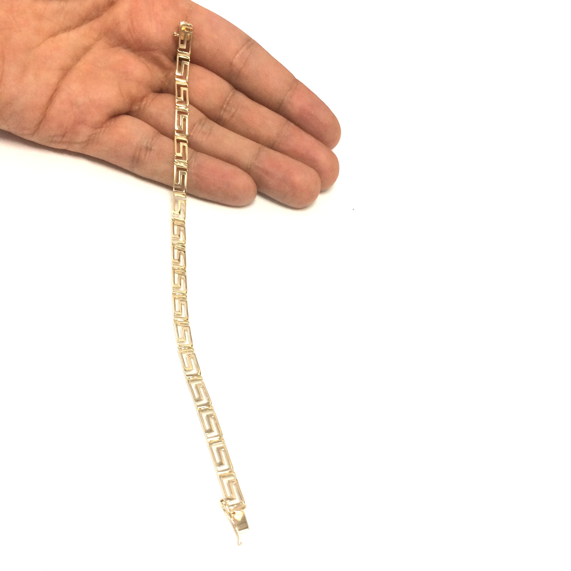 Bracelet à maillons à clé grecque en or jaune 14 carats, bijoux de créateurs fins de 7,25 pouces pour hommes et femmes