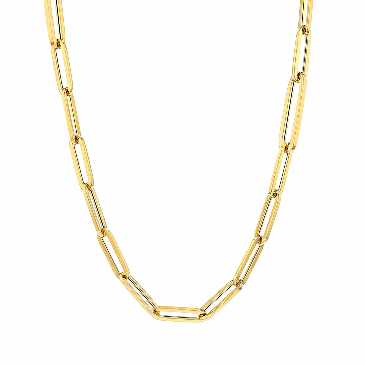 Bracelet chaîne trombone en or jaune 14 carats, bijoux de créateurs fins de 7 pouces pour hommes et femmes