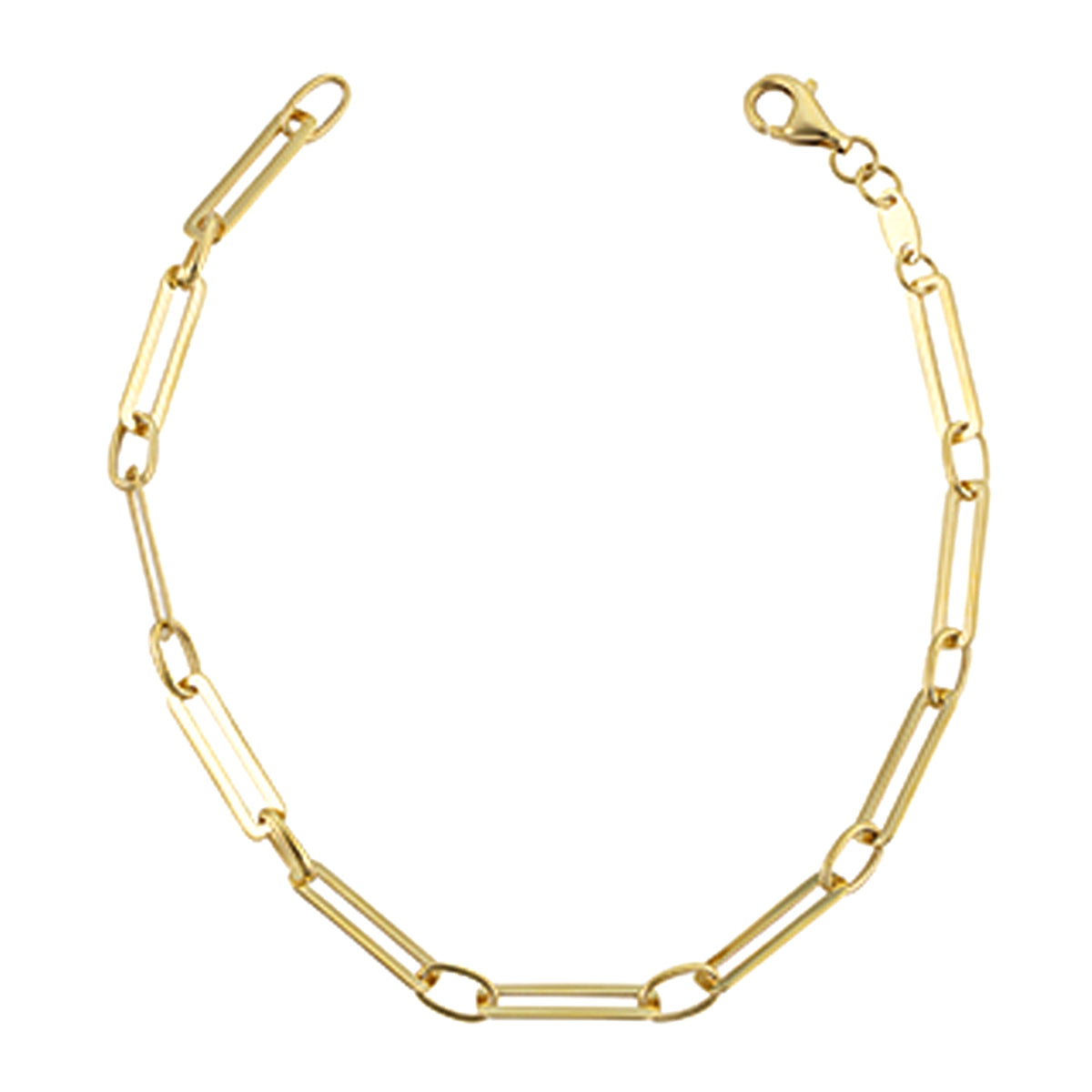 Bracelet chaîne trombone en or jaune 14 carats, bijoux de créateurs fins de 7,5 pouces pour hommes et femmes