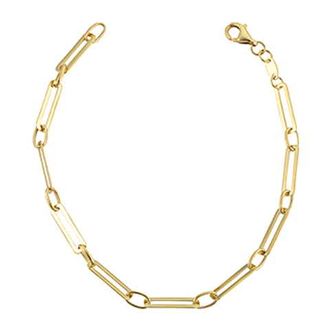 14k Yellow Gold Paperclip Chain Bracelet, 7.5"