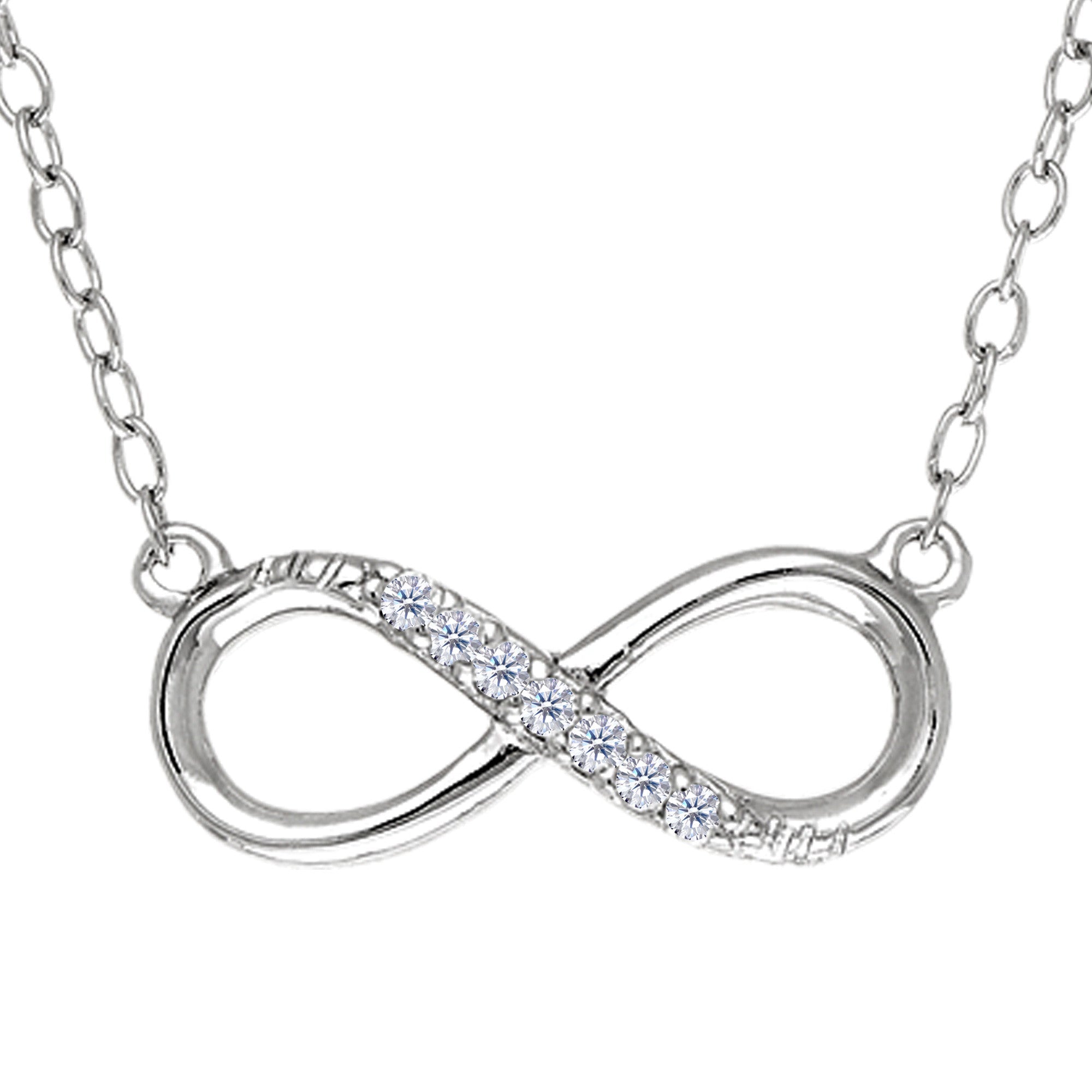 Infinity Sign Link And CZ Necklace In Sterling Silver, 18" - JewelryAffairs