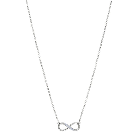 Infinity Sign Link And CZ Necklace In Sterling Silver, 18"
