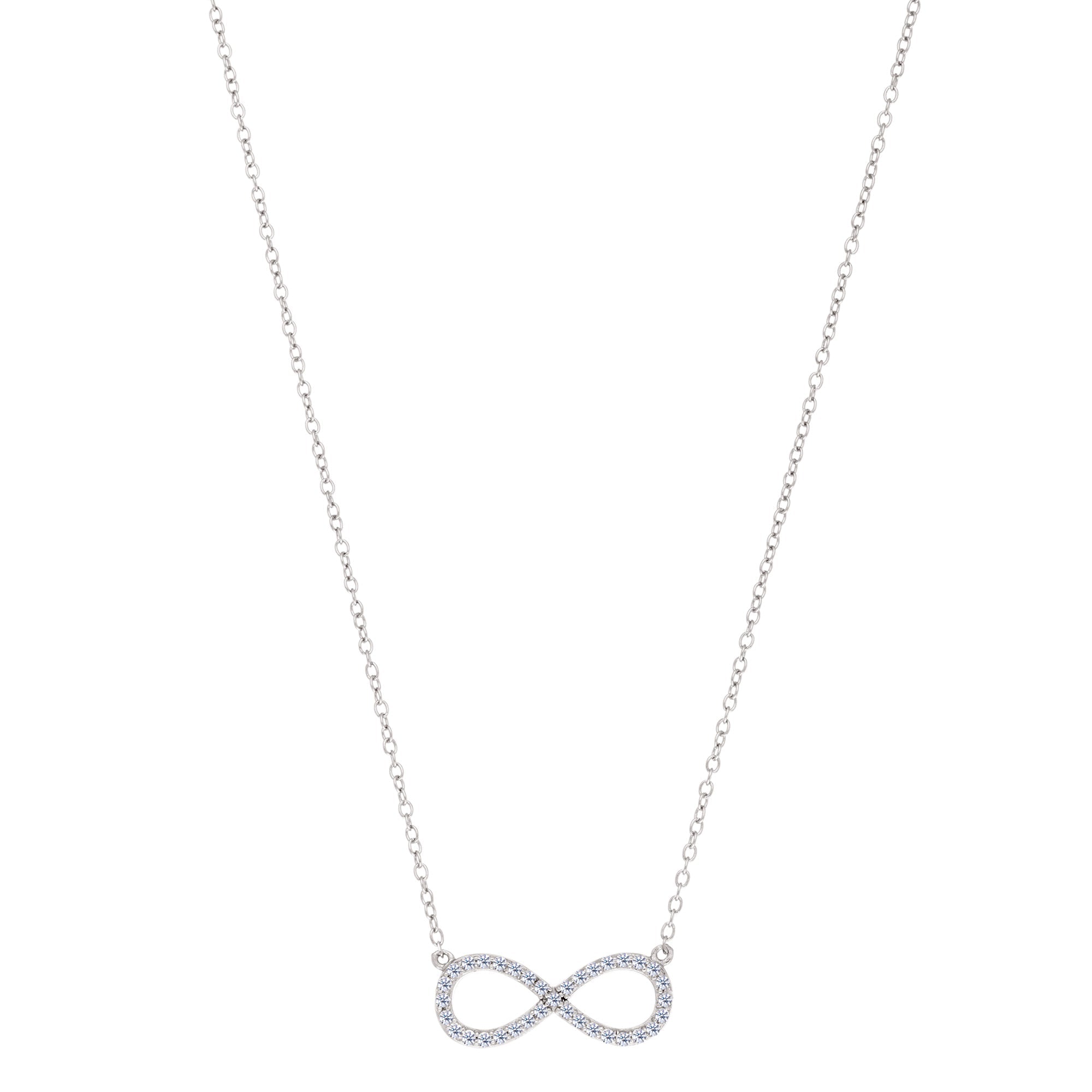 Infinity Sign Link And CZ Necklace In Sterling Silver, 18" - JewelryAffairs