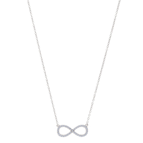 Infinity Sign Link And CZ Necklace In Sterling Silver, 18"