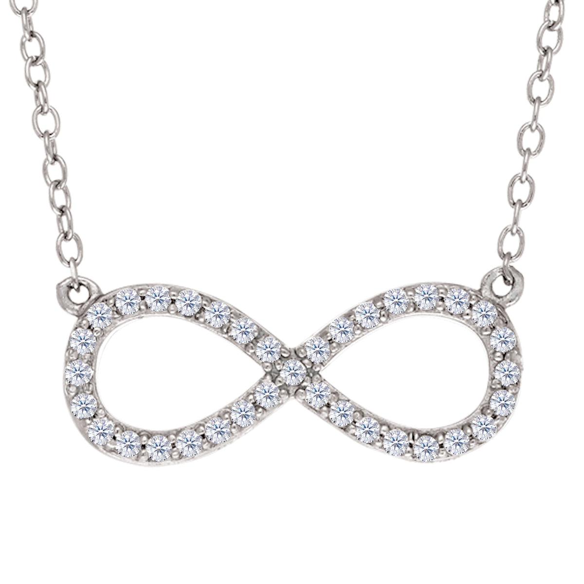 Infinity Sign Link And CZ Necklace In Sterling Silver, 18" - JewelryAffairs
