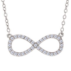 Infinity Sign Link And CZ Necklace In Sterling Silver, 18" - JewelryAffairs
