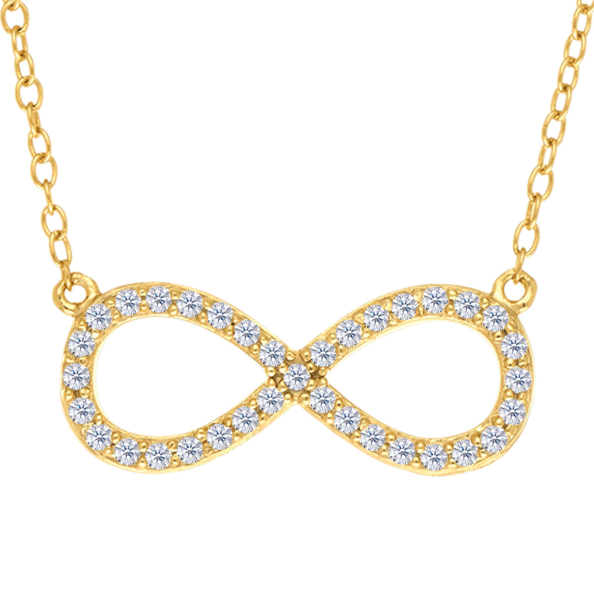 Infinity Sign Link And CZ Necklace In Yellow Color Finish Sterling Silver, 18" - JewelryAffairs