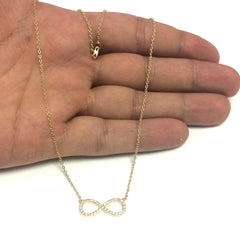 Infinity Sign Link And CZ Necklace In Yellow Color Finish Sterling Silver, 18"