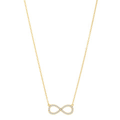 Infinity Sign Link And CZ Necklace In Yellow Color Finish Sterling Silver, 18" - JewelryAffairs