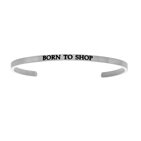 Intuitions Stainless Steel BORN TO SHOP Diamond Accent Cuff Bangle Bracelet