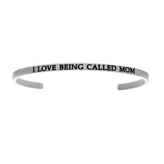 Intuitions Stainless Steel I LOVE BEING CALLED MOM Diamond Accent Cuff Bangle Bracelet