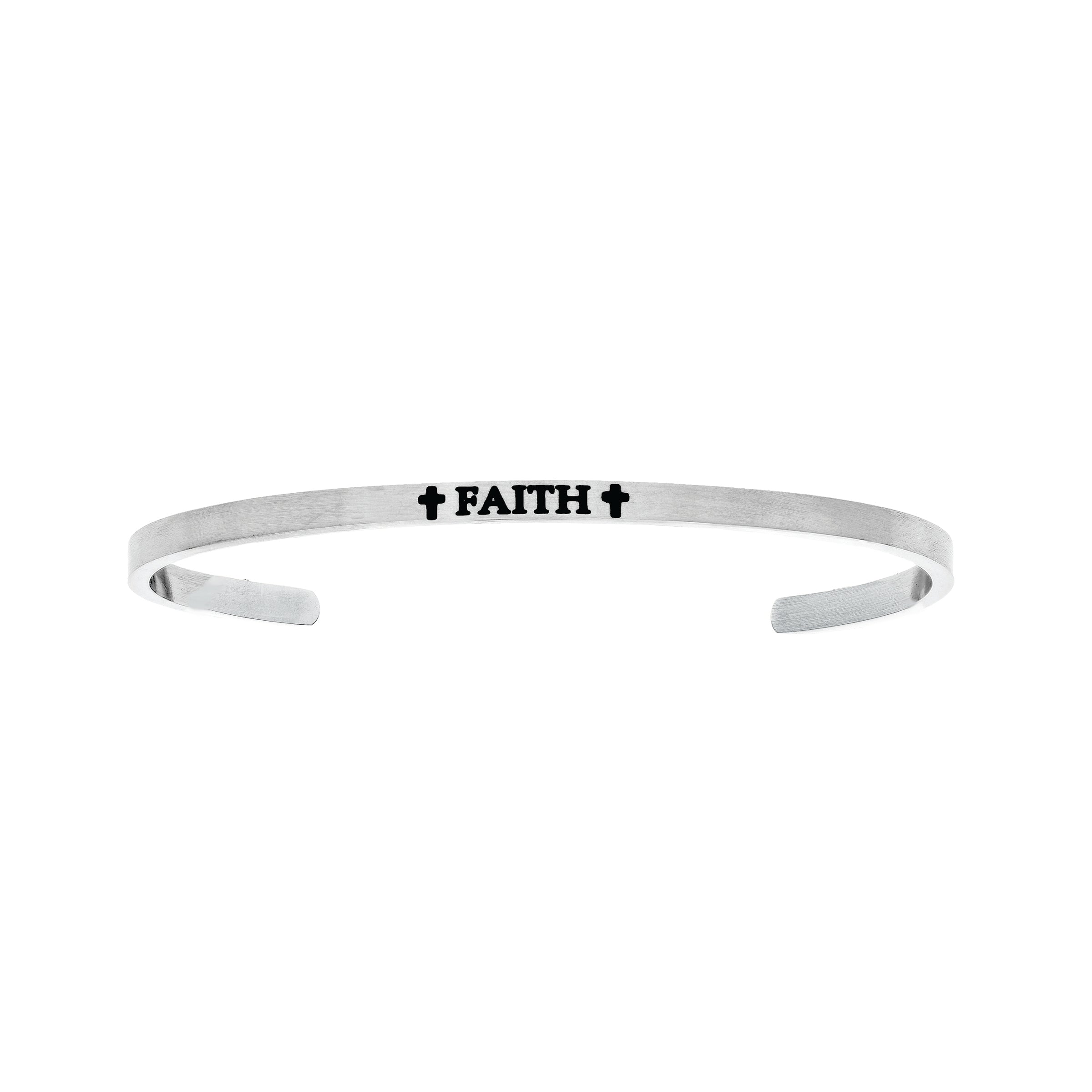 Intuitions Stainless Steel Faith With Cross Diamond Accent Cuff Bangle Bracelet