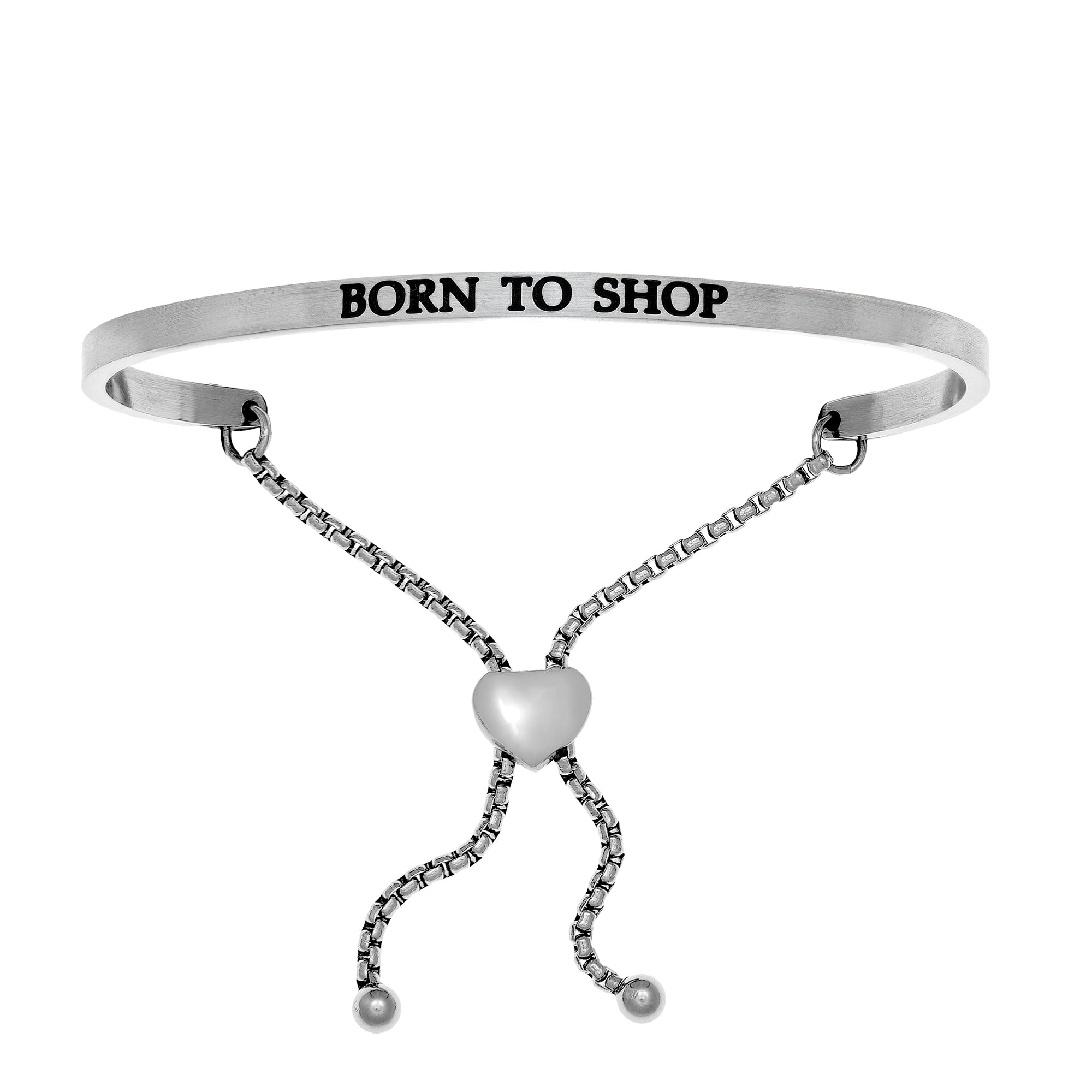 Intuitions Stainless Steel BORN TO SHOP Diamond Accent Adjustable Bracelet fine designer jewelry for men and women
