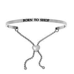 Intuitions Stainless Steel BORN TO SHOP Diamond Accent Adjustable Bracelet fine designer jewelry for men and women
