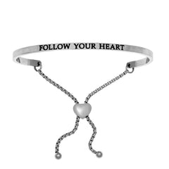 Intuitions Stainless Steel FOLLOW YOUR HEART Diamond Accent Adjustable Bracelet