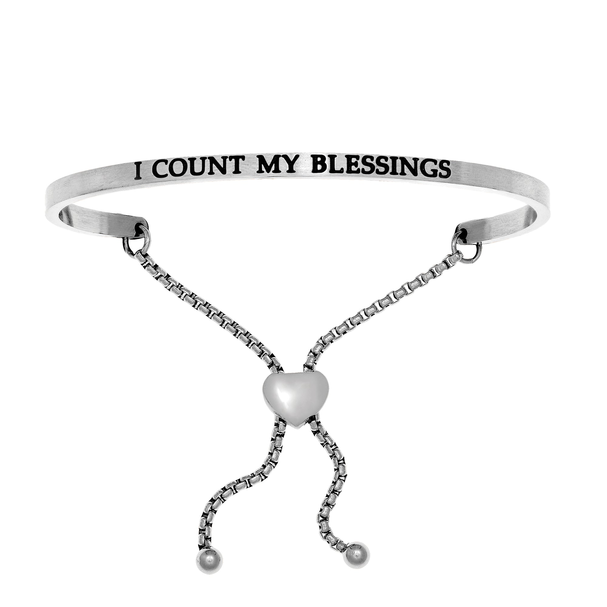 Intuitions Stainless Steel I COUNT MY BLESSINGS Diamond Accent Adjustable Bracelet fine designer jewelry for men and women