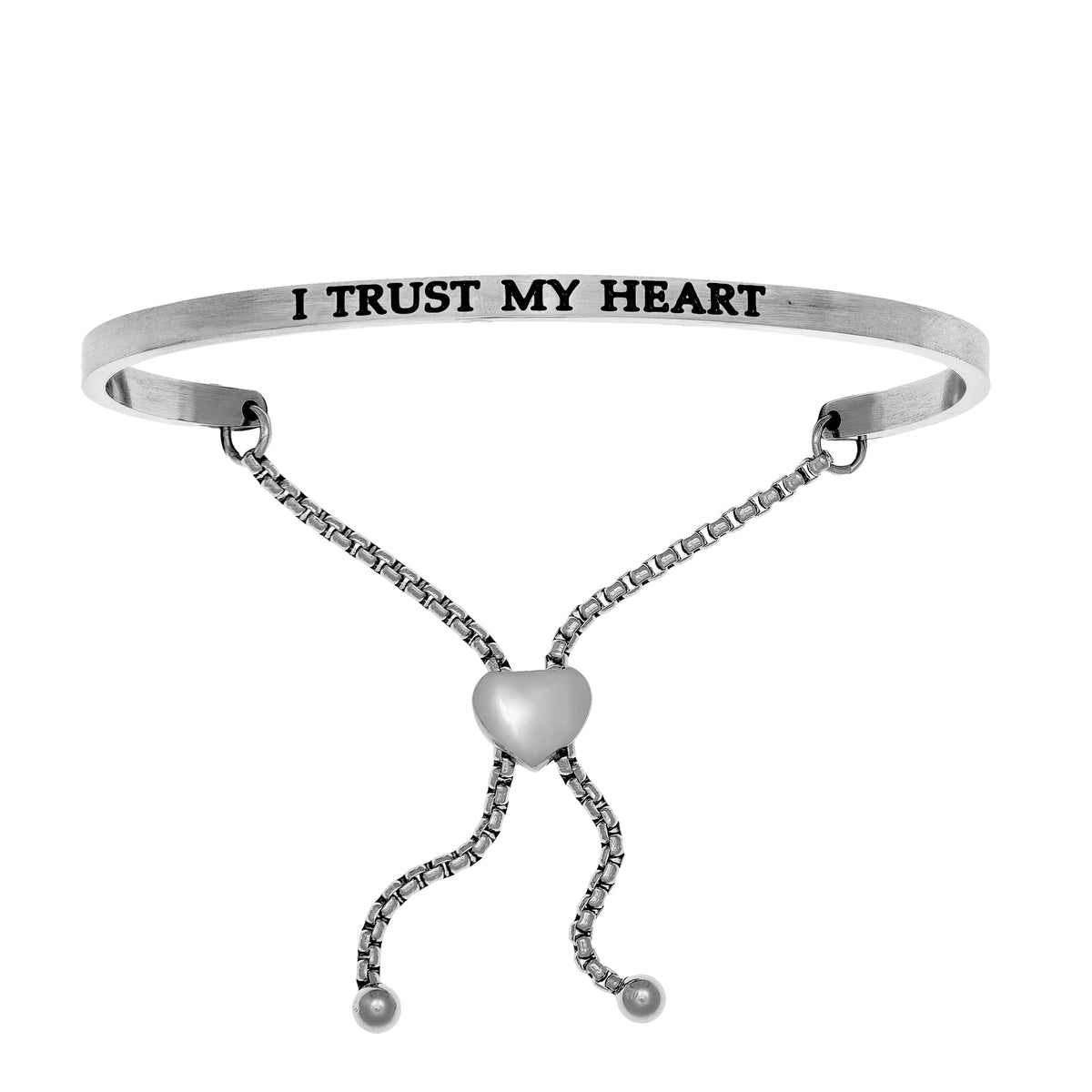 Intuitions Stainless Steel I TRUST MY HEART Diamond Accent Adjustable Bracelet