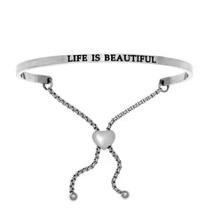 Intuitions Bracelet réglable en acier inoxydable LIFE IS BEAUTIFUL avec accents de diamants, bijoux de créateur fins pour hommes et femmes