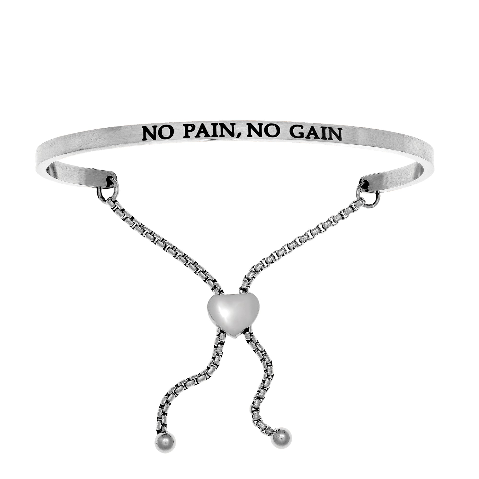 Intuitions Stainless Steel NO PAIN, NO GAIN Diamond Accent Adjustable Bracelet fine designer jewelry for men and women