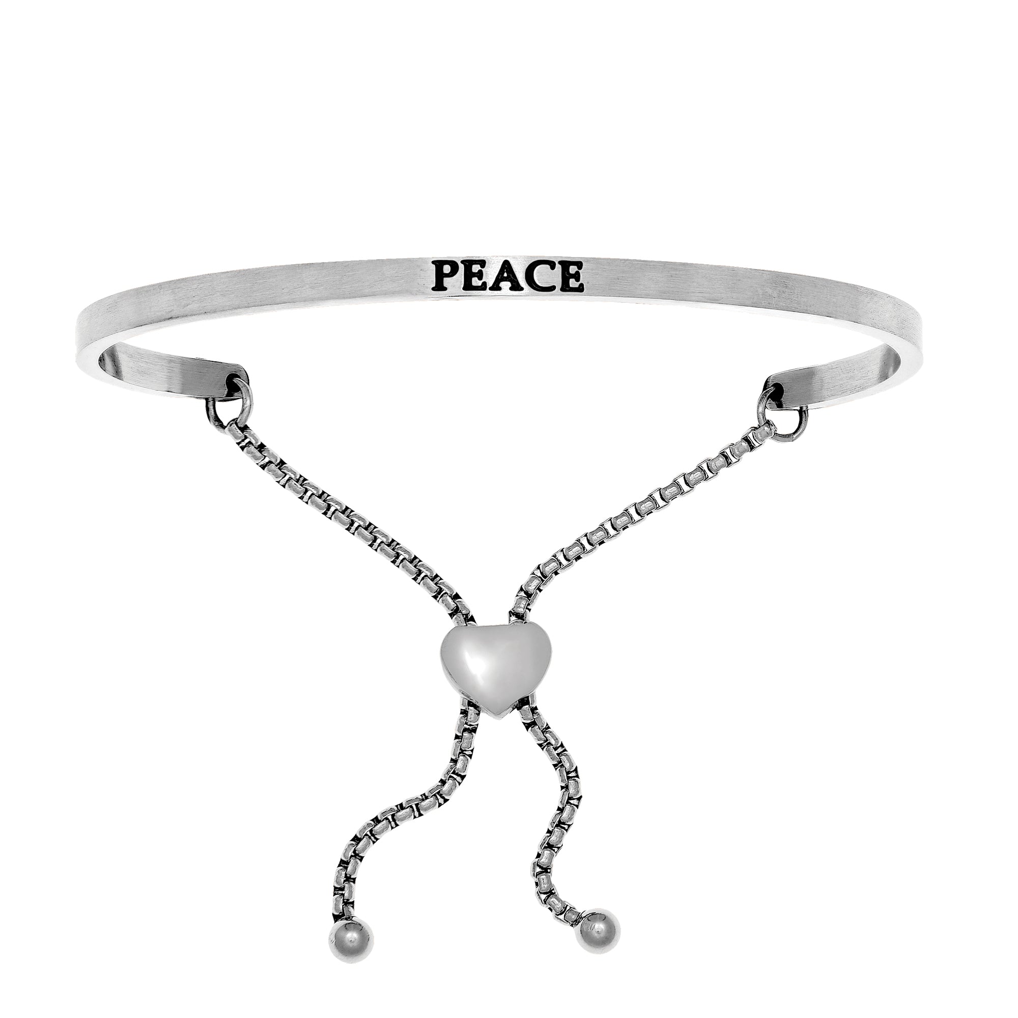 Intuitions Stainless Steel PEACE Diamond Accent Adjustable Bracelet