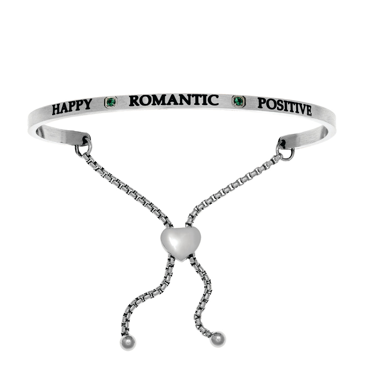 Intuitions Bracelet jonc en acier inoxydable avec pierre de naissance vert foncé Happy, Romantic, Positive May, bijoux de créateur raffinés pour hommes et femmes