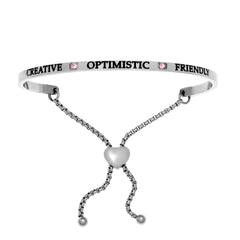 Intuitions Stainless Steel  Creative, Optimistic, Friendly October Pink Birthstone Bangle Bracelet