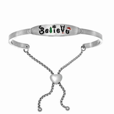 Intuitions Stainless Steel Square Tube Christmas Believe Adjustable Bracelet
