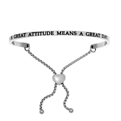 Intuitions Stainless Steel A GREAT ATTITUDE MEANS A GREAT DAY Diamond Accent Adjustable Bracelet