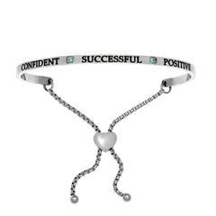 Intuitions Stainless Steel Confident, Successful, Positive December Lite Blue Birthstone Bangle Bracelet