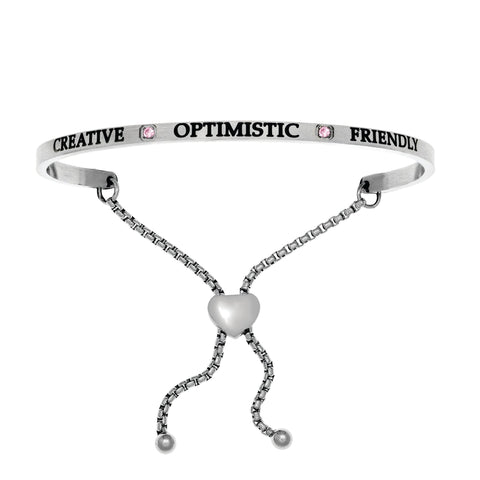 Intuitions Stainless Steel Creative, Optimistic, Friendly October Pink Birthstone Bangle Bracelet