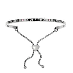 Intuitions Stainless Steel Creative, Optimistic, Friendly October Pink Birthstone Bangle Bracelet