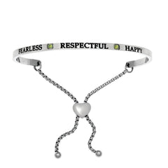 Intuitions Stainless Steel Fearless, Respectful, Happy August Lite Green Birthstone Bangle Bracelet