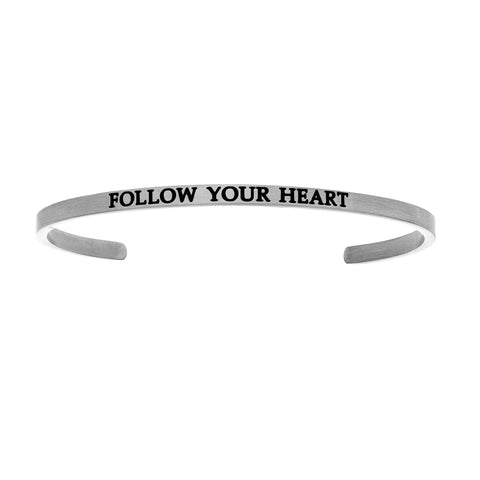 Intuitions Stainless Steel FOLLOW YOUR HEART Diamond Accent Cuff Bangle Bracelet
