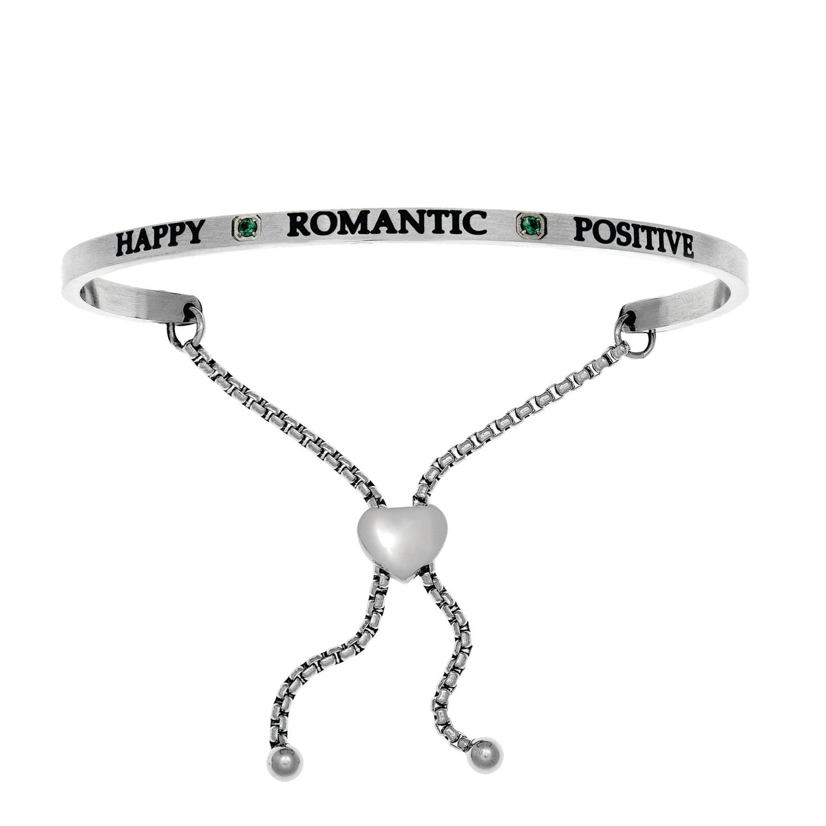 Intuitions Stainless Steel Happy, Romantic, Positive May Dark Green Birthstone Bangle Bracelet
