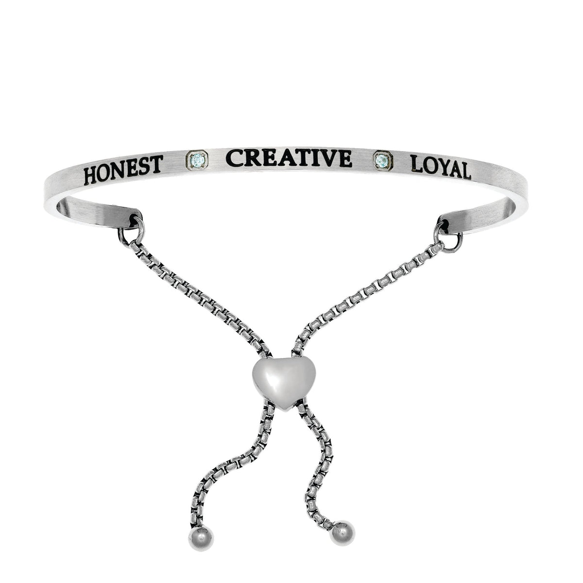 Intuitions Stainless Steel Honest, Creative, Loyal March Aqua Birthstone Bangle Bracelet