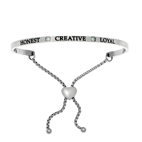 Intuitions Stainless Steel Honest, Creative, Loyal March Aqua Birthstone Bangle Bracelet