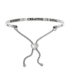 Intuitions Stainless Steel Honest, Creative, Loyal March Aqua Birthstone Bangle Bracelet