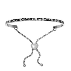 Intuitions Stainless Steel I HAVE A SECOND CHANCE, IT'S CALLED TOMORROW Diamond Accent Adjustable Bracelet
