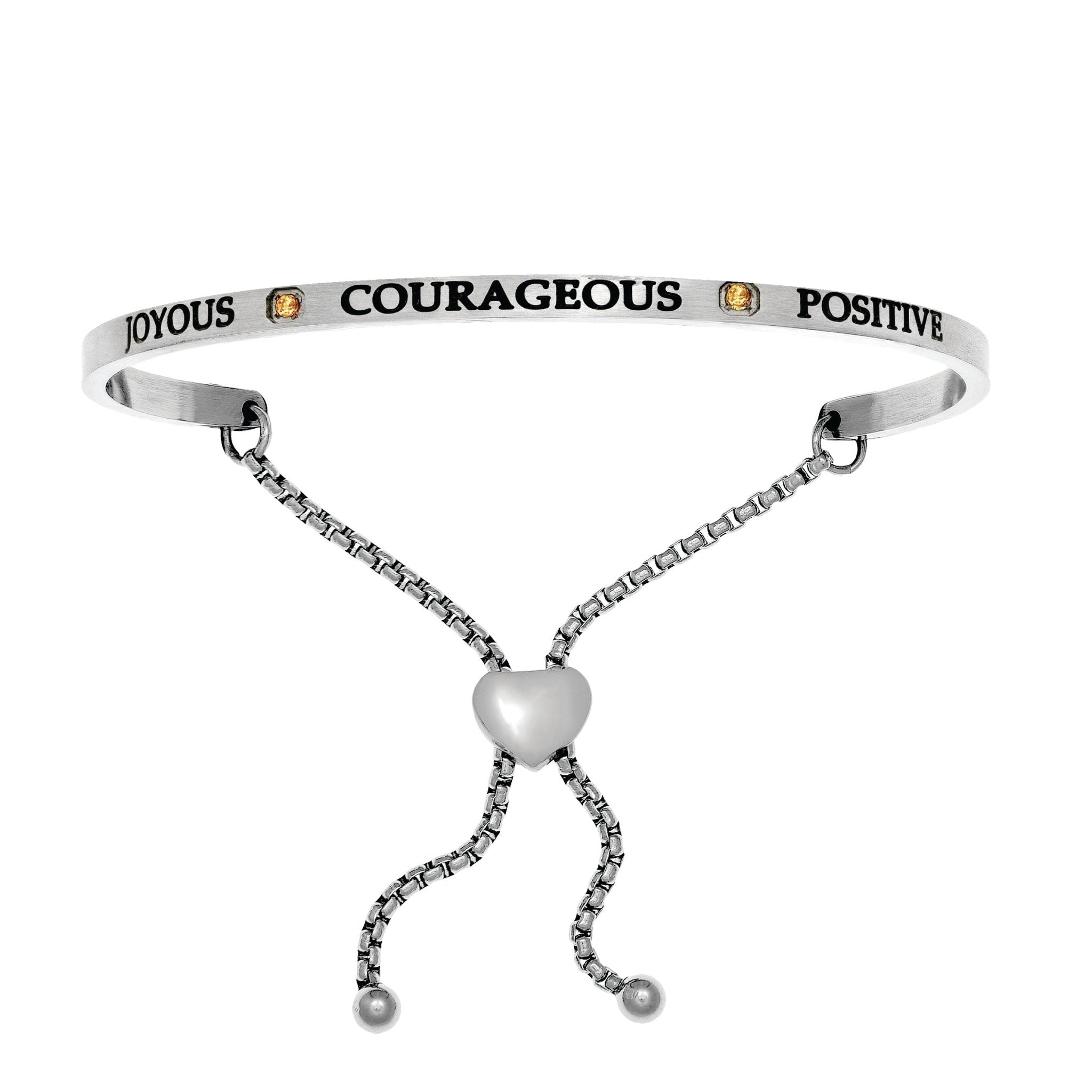 Intuitions Stainless Steel Joyous, Courageous, Positive November Dark Yellow Birthstone Bangle Bracelet