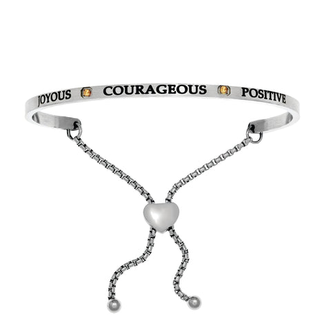 Intuitions Stainless Steel Joyous, Courageous, Positive November Dark Yellow Birthstone Bangle Bracelet
