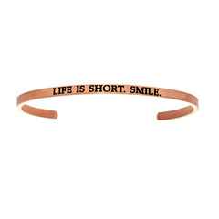 Intuitions Stainless Steel LIFE IS SHORT.SMILE. Diamond Accent Cuff Bangle Bracelet