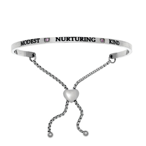 Intuitions Stainless Steel Modest, Nurturing, Kind June Lite Purple Birthstone Bangle Bracelet